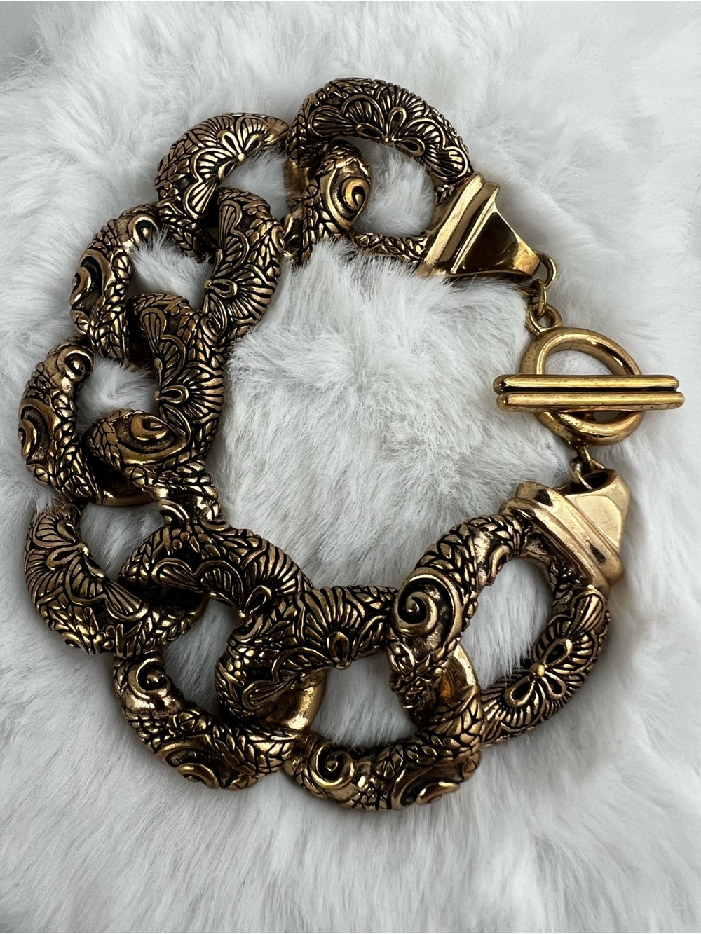 Barse Vintage Genuine Bronze Chunky Ornate Link Statement Toggle Bracelet